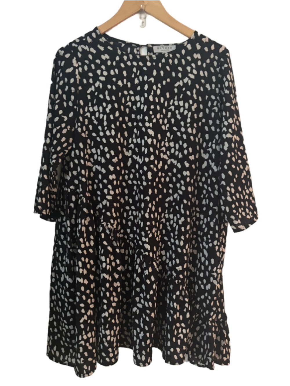 Hayden Gabriella blk & wht polka dt 3/4 slv ruffle hem swing drss WM L classic - Picture 2 of 9